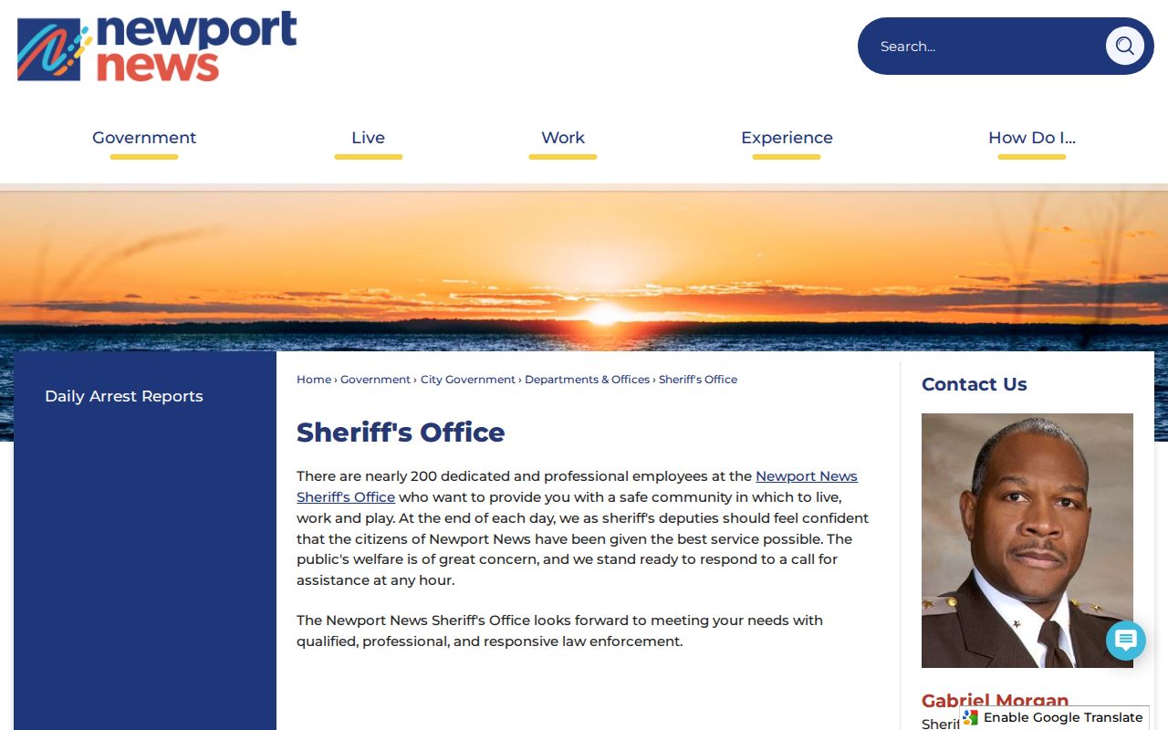 Newport News arrest custody contact at the Sheriff's Office