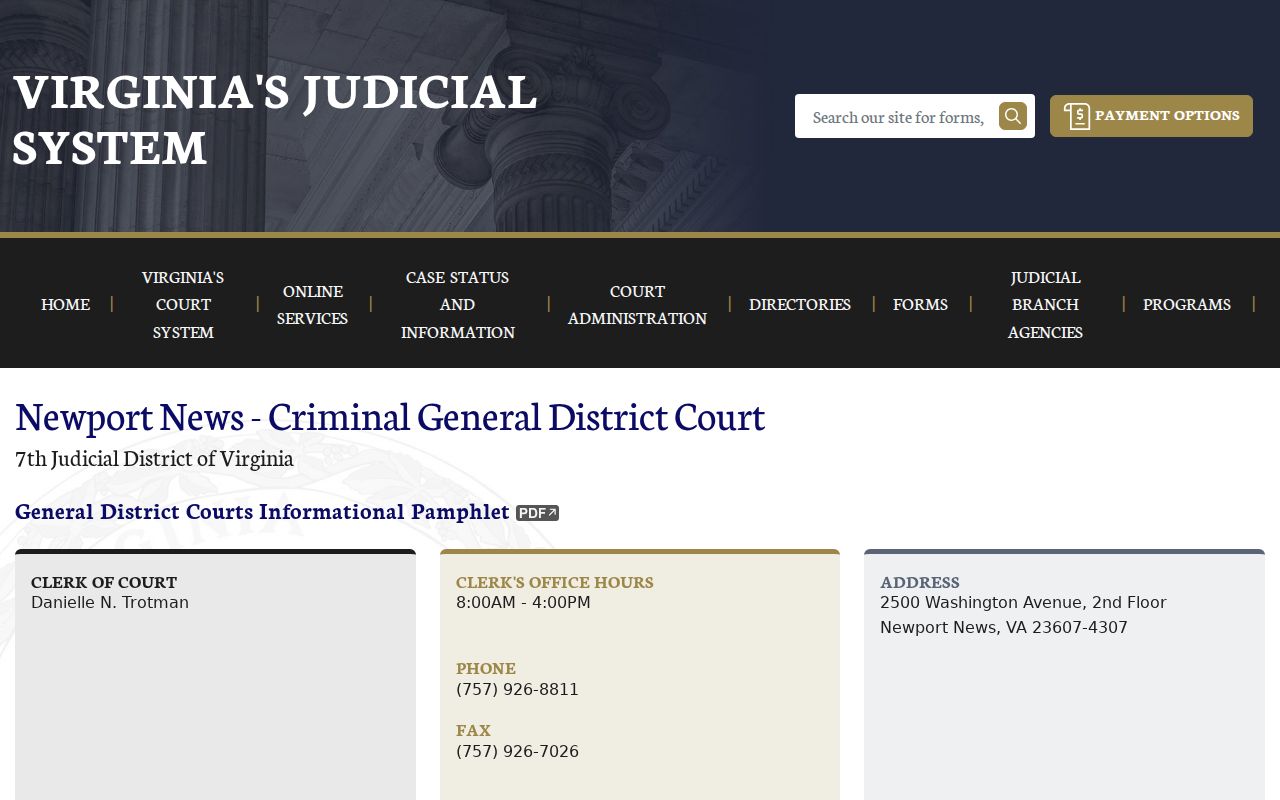 Newport News criminal court case information for General District Court