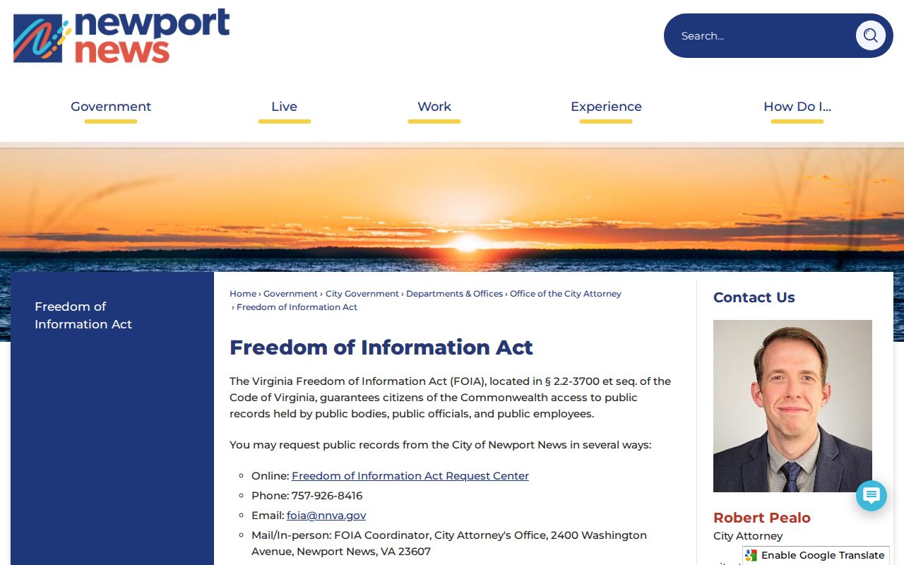 Newport News criminal records Freedom of Information Act channels