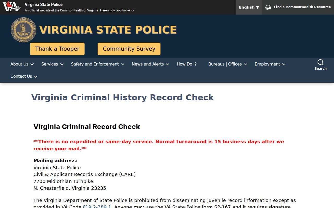 Newport News criminal history Virginia background check instructions