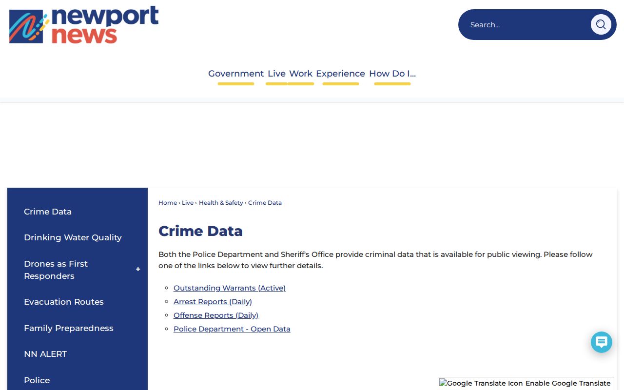 Newport News criminal history crime data hub